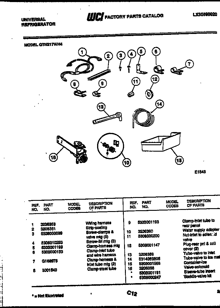 ICE MAKER INSTALLATION PARTS Diagram and Parts List for GTN217BH4  Frigidaire Refrigerator