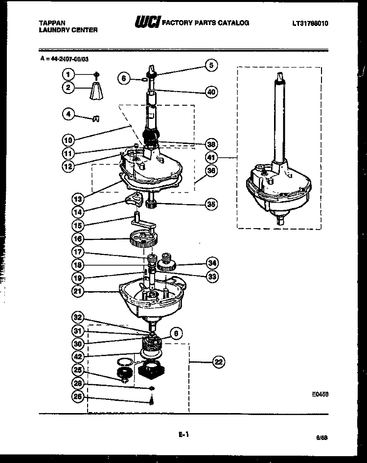 TRANSMISSION PARTS Diagram and Parts List for 44-2407-23-03  Tappan Washer