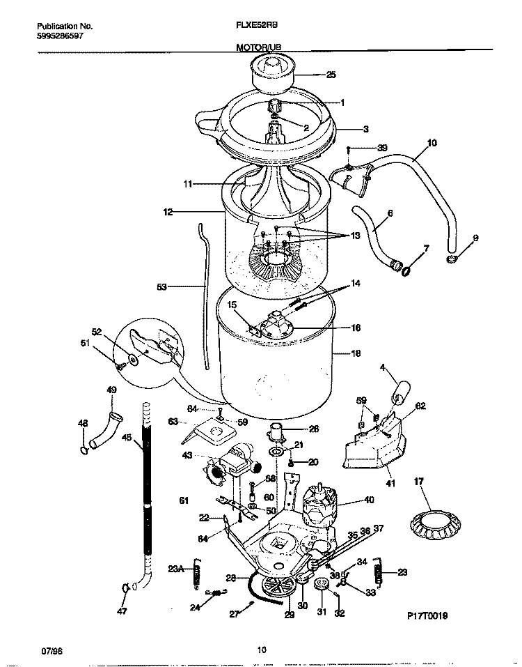 MOTOR / TUB Diagram and Parts List for FLXE52RBS3  Frigidaire Washer Dryer Combo