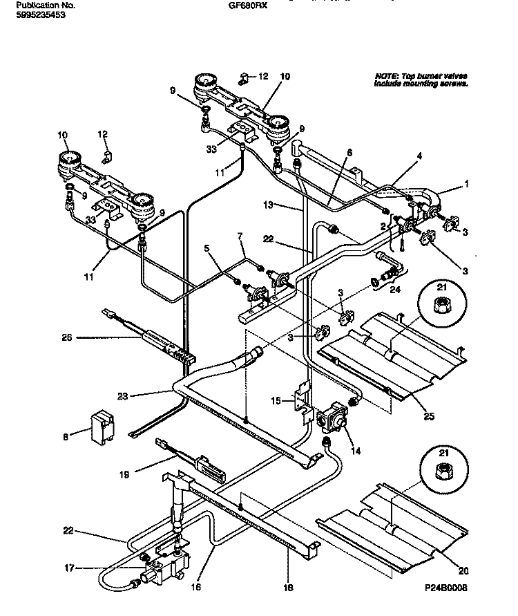 BURNER Diagram and Parts List for GF680RXD2  Frigidaire Range