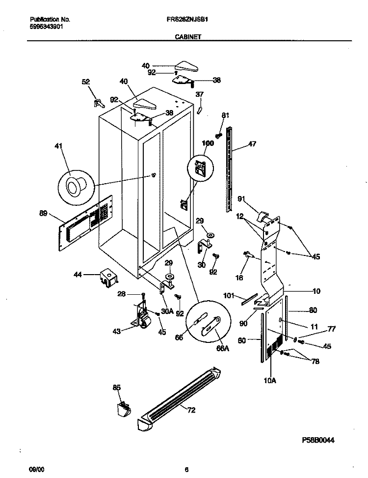 CABINET Diagram and Parts List for FRS26ZNJSB1  Frigidaire Refrigerator