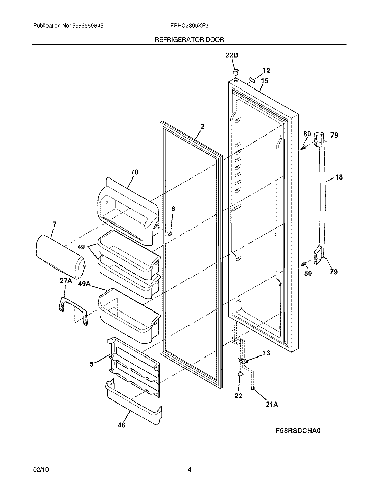 REFRIGERATOR DOOR Diagram and Parts List for FPHC2399KF2  Frigidaire Refrigerator