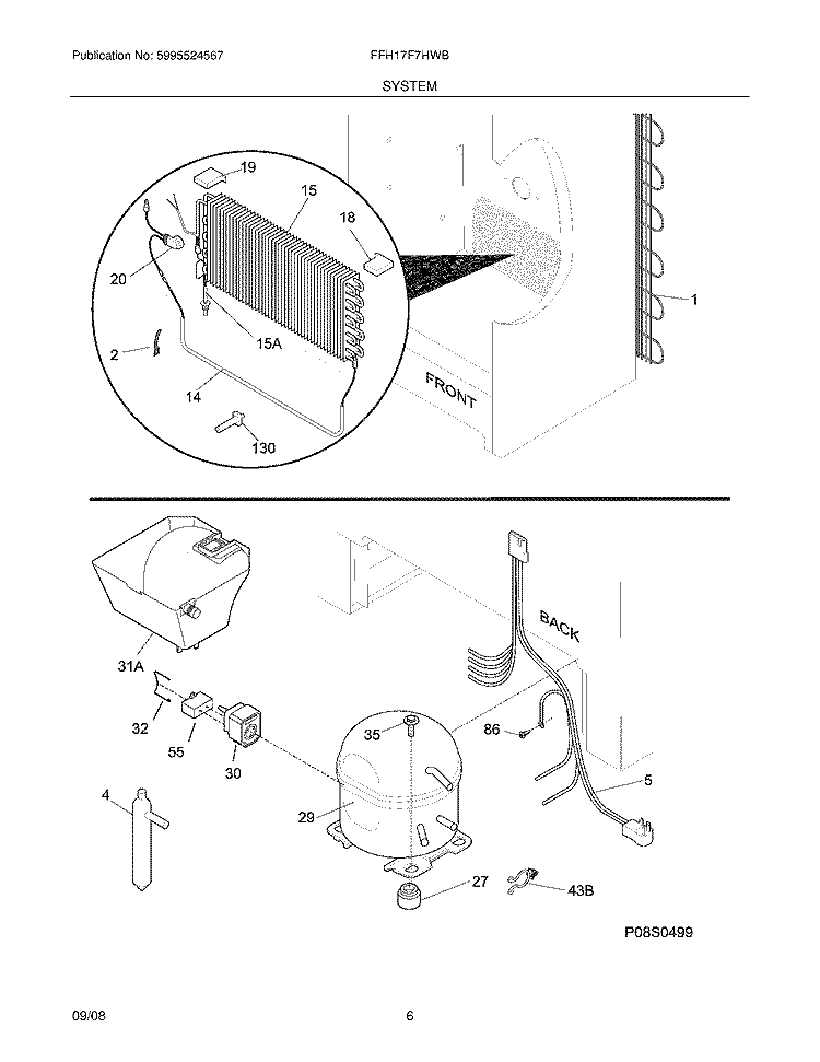 SYSTEM Diagram and Parts List for FFH17F7HWB  Frigidaire Freezer