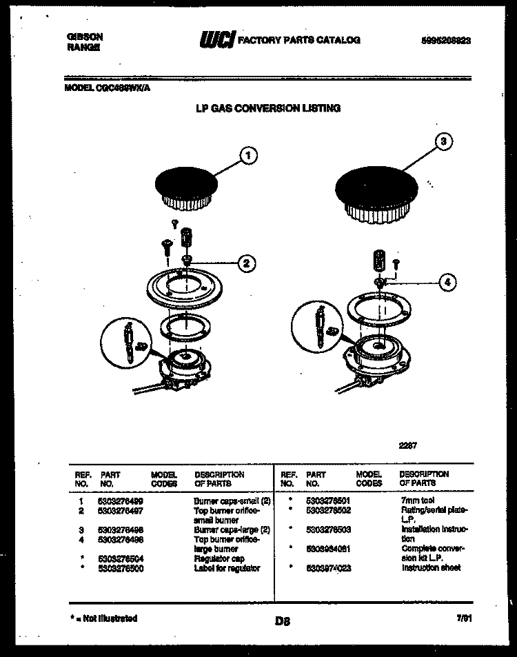 BURNER PARTS Diagram and Parts List for CGC4S9WXA  Gibson Range