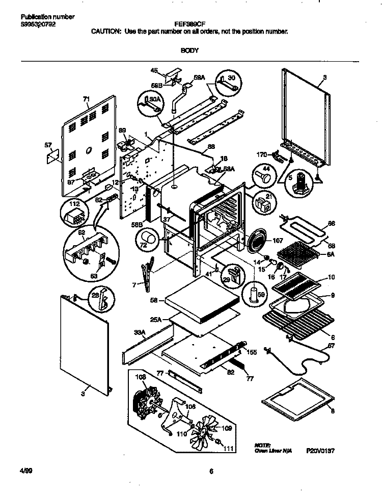 BODY Diagram and Parts List for FEF389CFBH  Frigidaire Range