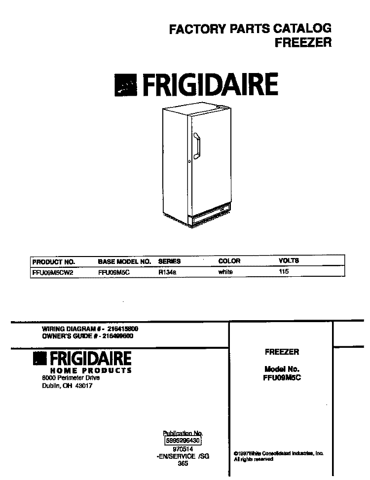 COVER Diagram and Parts List for FFU09M5CW2  Frigidaire Freezer