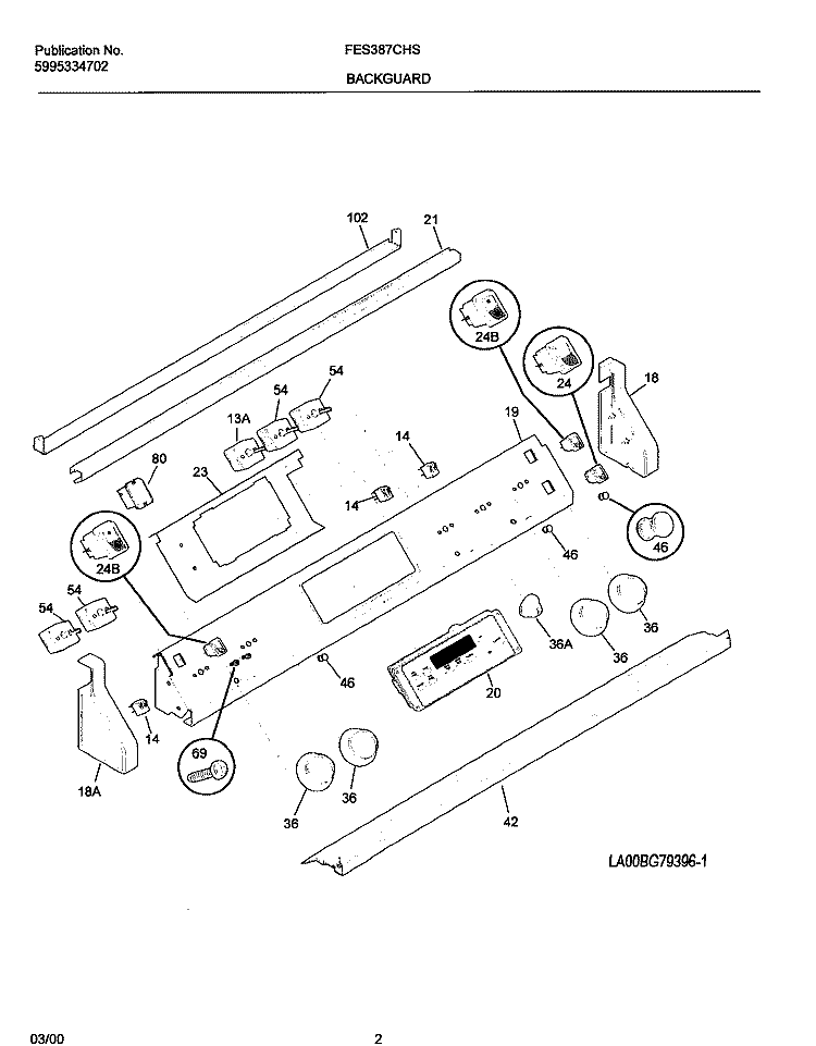 BACKGUARD Diagram and Parts List for FES387CHSD  Frigidaire Range