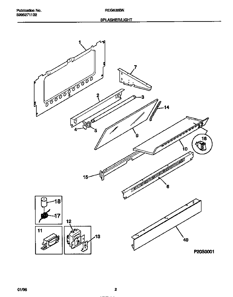SPLASHER / LIGHT Diagram and Parts List for REG638BNW5  Frigidaire Range