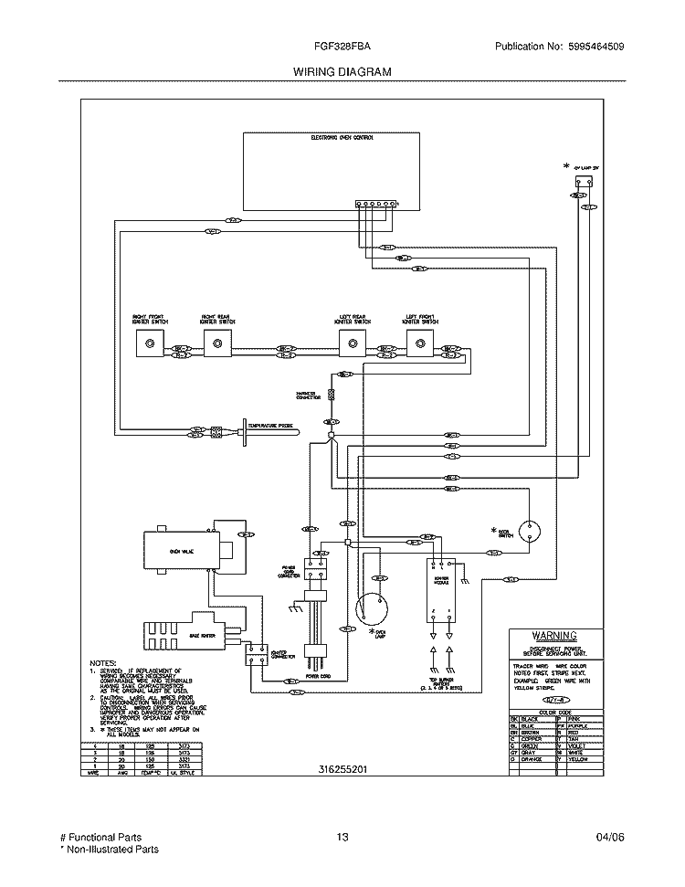 WIRING DIAGRAM Diagram and Parts List for FGF328FBA  Frigidaire Range