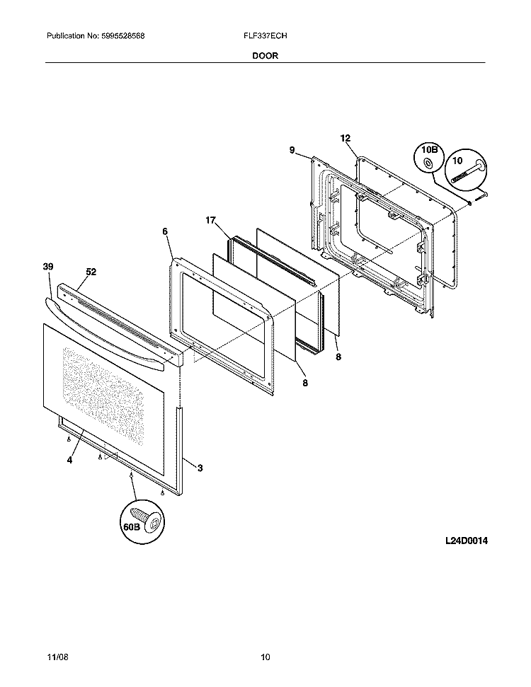 DOOR Diagram and Parts List for FLF337ECH  Frigidaire Range