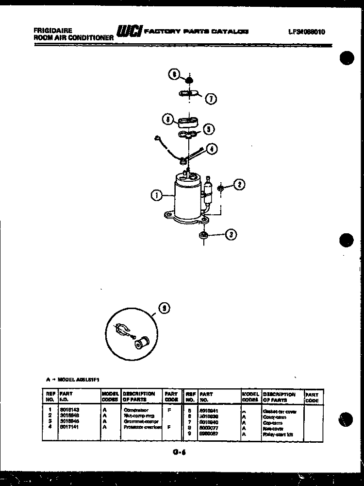 COMPRESSOR PARTS Diagram and Parts List for A05LS1F1  Frigidaire Air Conditioner