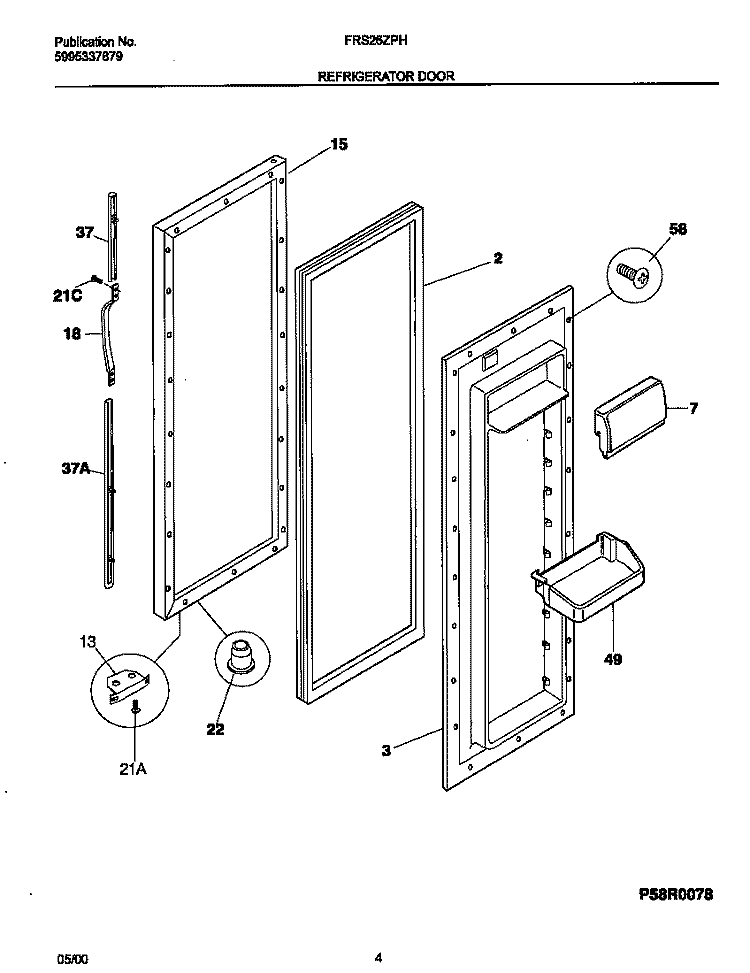 REFRIGERATOR DOOR Diagram and Parts List for FRS26ZPHD2  Frigidaire Refrigerator
