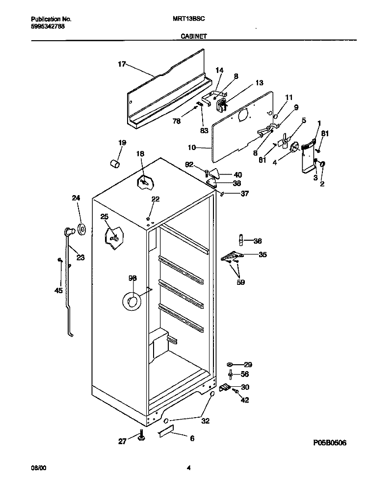 CABINET Diagram and Parts List for MRT13BSCW6  Frigidaire Refrigerator