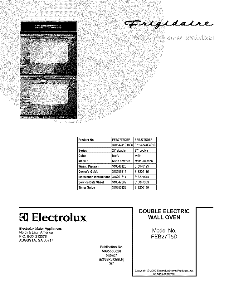 COVER Diagram and Parts List for FEB27T5DSF  Frigidaire Wall Oven