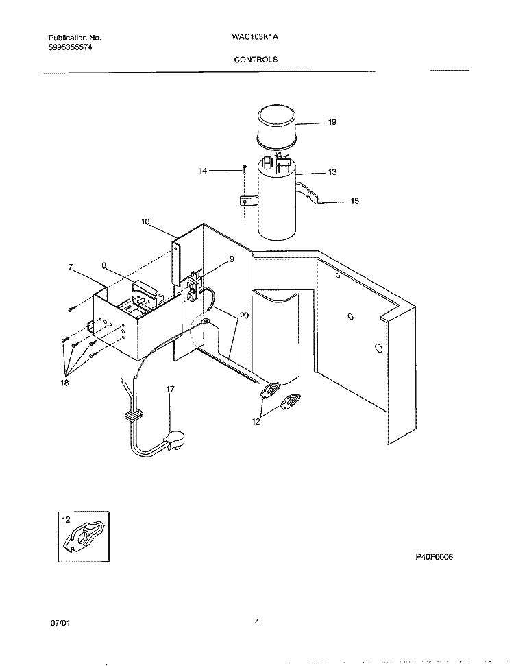 CONTROLS Diagram and Parts List for WAC103K1A1  Westinghouse Air Conditioner