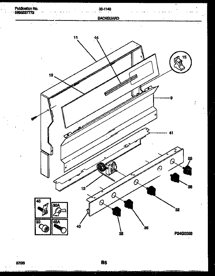 BACKGUARD Diagram and Parts List for 30-1149-00-11  Tappan Range