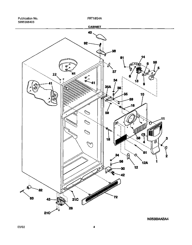 CABINET Diagram and Parts List for FRT18G4AQ4  Frigidaire Refrigerator