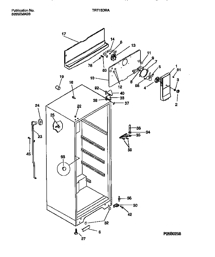 CABINET W / FAN ASSY Diagram and Parts List for TRT15DRAD1  Tappan Refrigerator