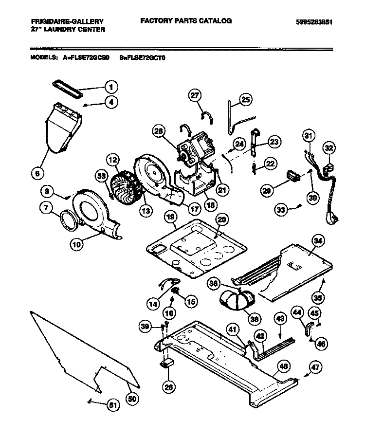DRYER MOTOR, BASE Diagram and Parts List for FLSE72GCS0  Frigidaire Washer Dryer Combo