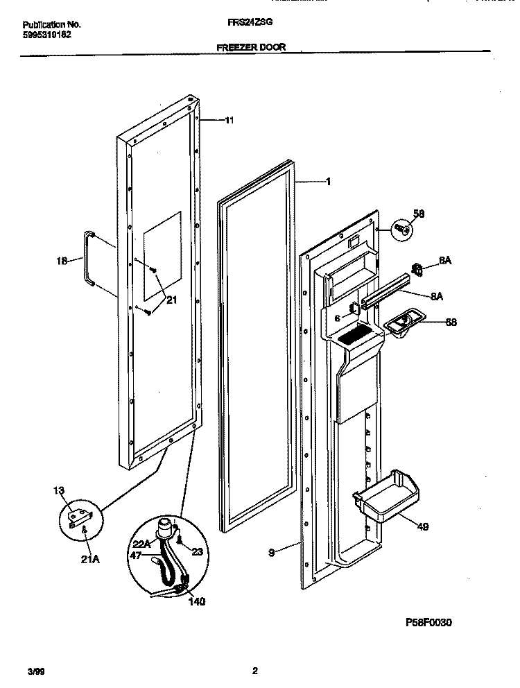 FRZR DOOR Diagram and Parts List for FRS24ZSGB3  Frigidaire Refrigerator