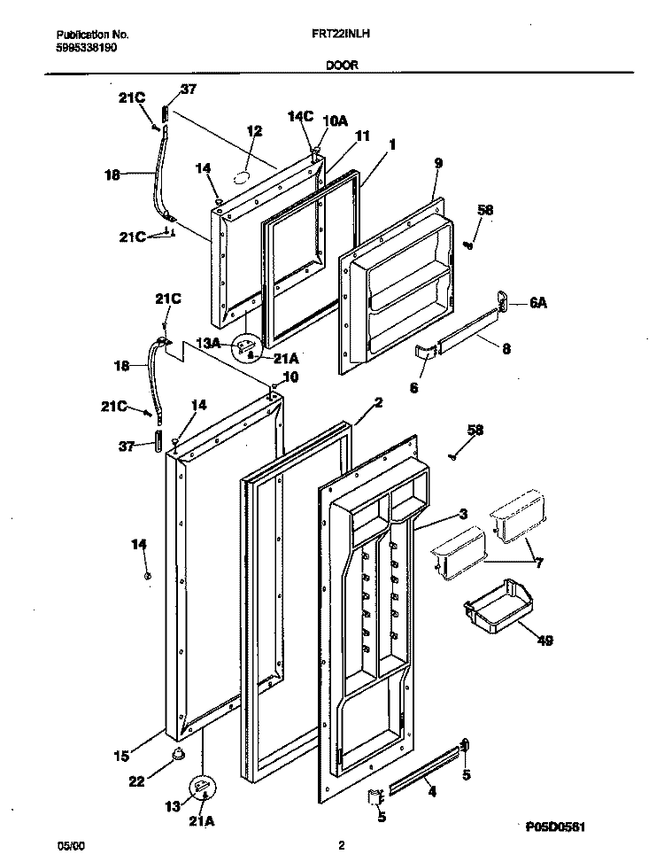 DOOR Diagram and Parts List for FRT22INLHB3  Frigidaire Refrigerator