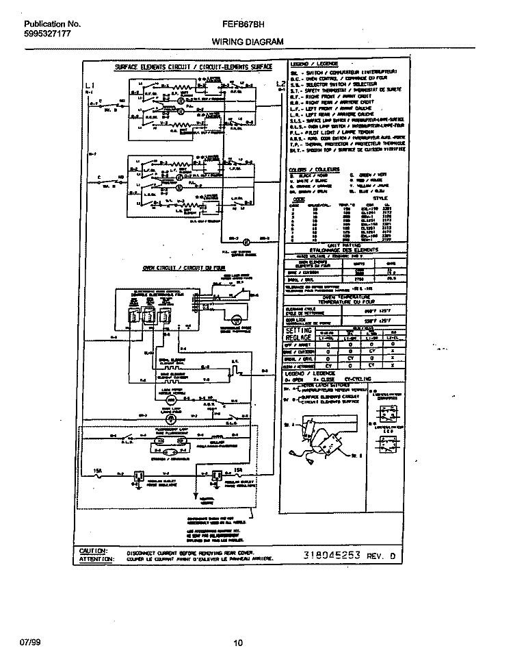 WIRING DIAGRAM Diagram and Parts List for FEFB67BHWB  Frigidaire Range