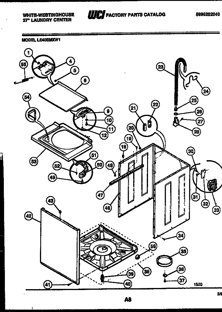 CABINET PARTS Diagram and Parts List for LE400MXD1  Frigidaire Washer Dryer Combo