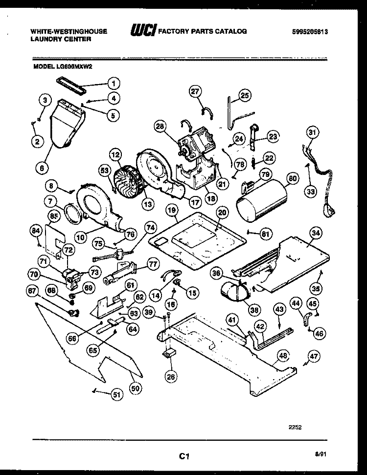 MOTOR, BLOWER AND MISCELLANEOUS PAR Diagram and Parts List for LG600MXD2  Frigidaire Washer Dryer Combo