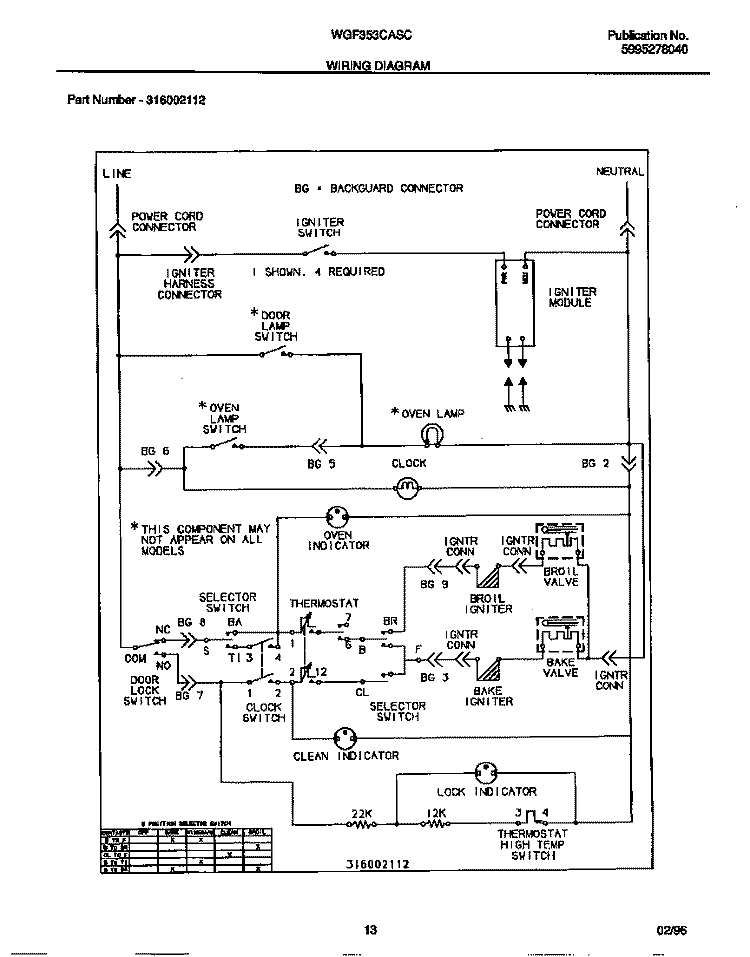 WIRING DIAGRAM Diagram and Parts List for WGF353CASC  Frigidaire Range