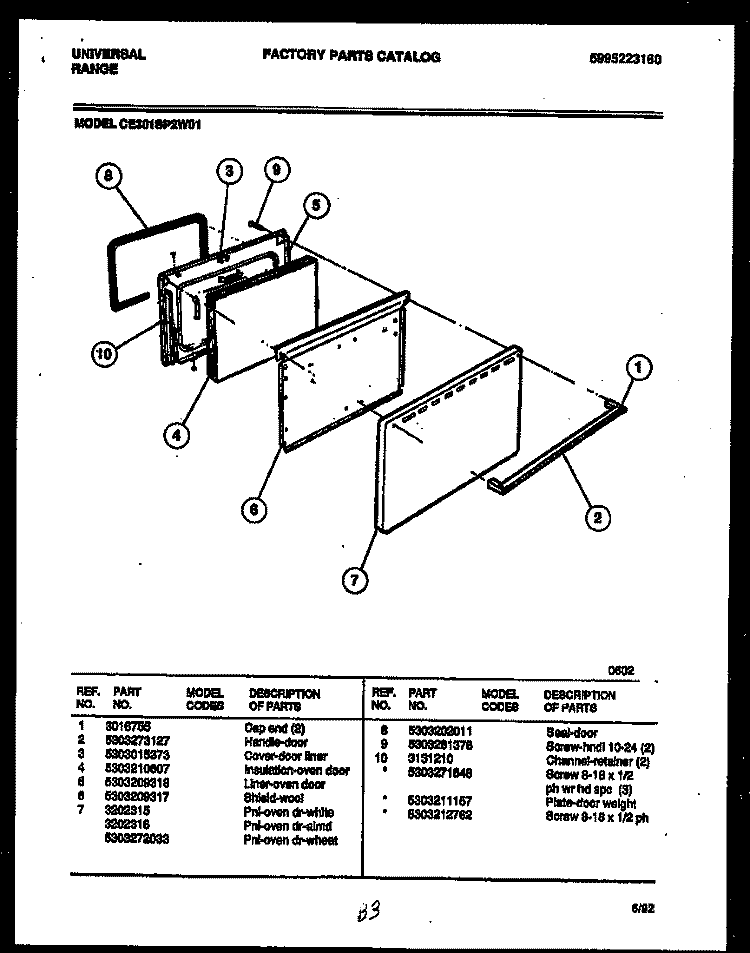 DOOR PARTS Diagram and Parts List for CE301SP2W01  Uni Range