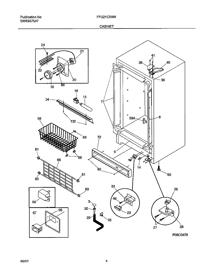 CABINET Diagram and Parts List for FFU21C5AW0  Frigidaire Freezer