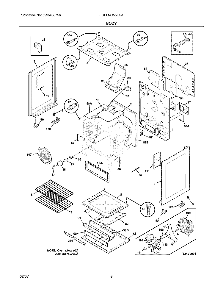 BODY Diagram and Parts List for FGFLMC55ECA  Frigidaire Range