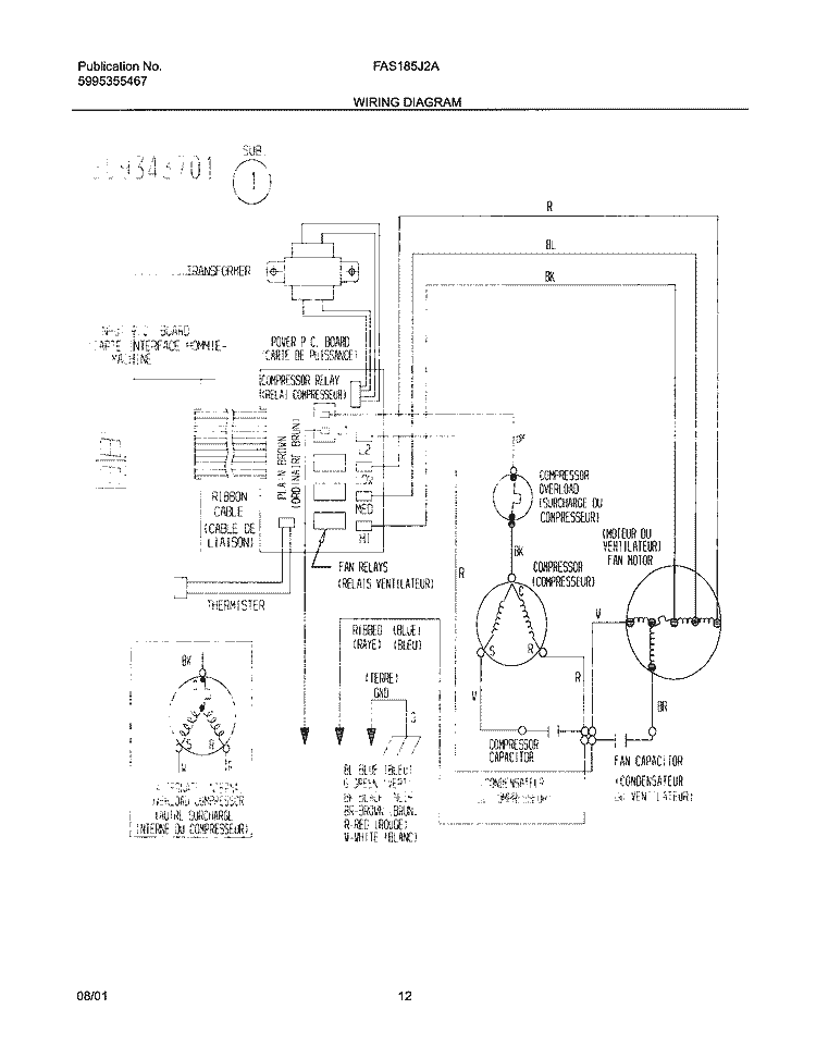 WIRING DIAGRAM Diagram and Parts List for FAS185J2A3  Frigidaire Air Conditioner