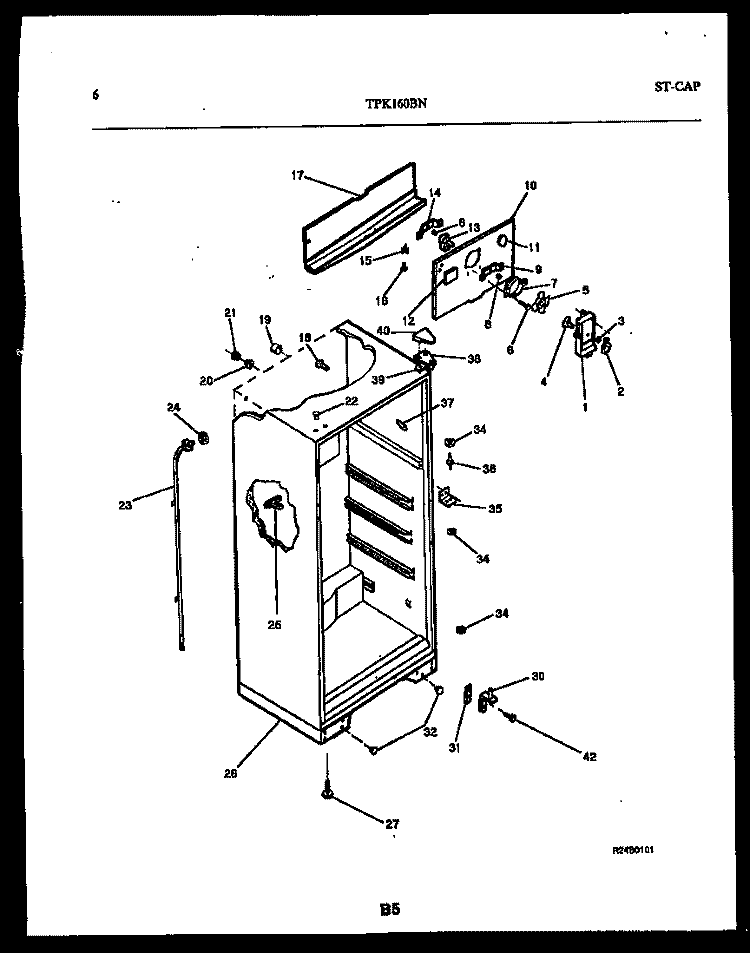 CABINET PARTS Diagram and Parts List for TPK160BN6W  Kelvinator Refrigerator