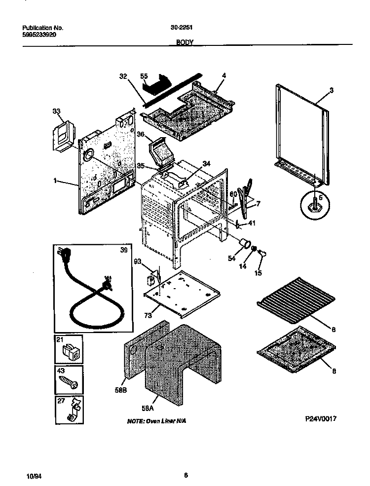 BODY Diagram and Parts List for 30-2251-00-05  Tappan Range