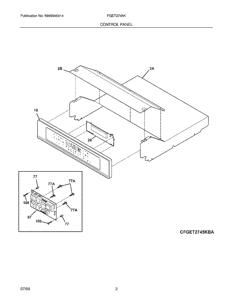 CONTROL PANEL Diagram and Parts List for FGET2745KBA  Frigidaire Wall Oven