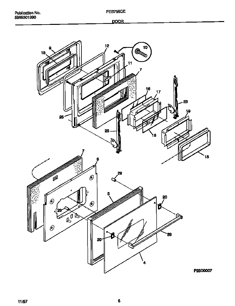 DOOR Diagram and Parts List for FEB756CETD  Frigidaire Wall Oven