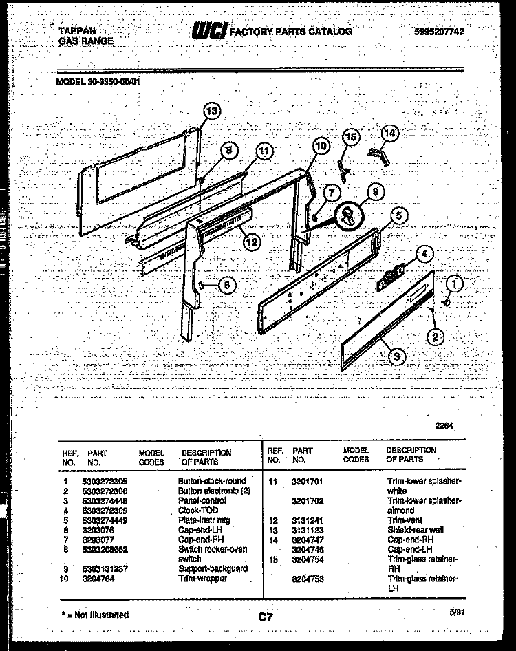 BACKGUARD Diagram and Parts List for 30-3350-23-01  Tappan Range