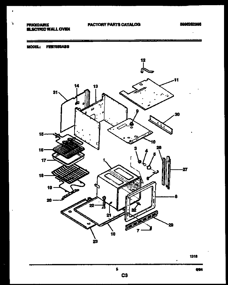 BODY PARTS Diagram and Parts List for FEB703BABB  Frigidaire Wall Oven