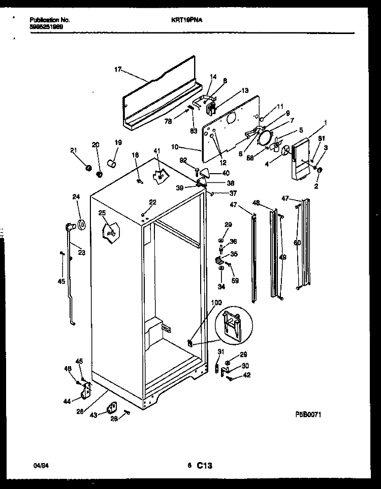 CABINET PARTS Diagram and Parts List for KRT19PNAW0  Kelvinator Refrigerator