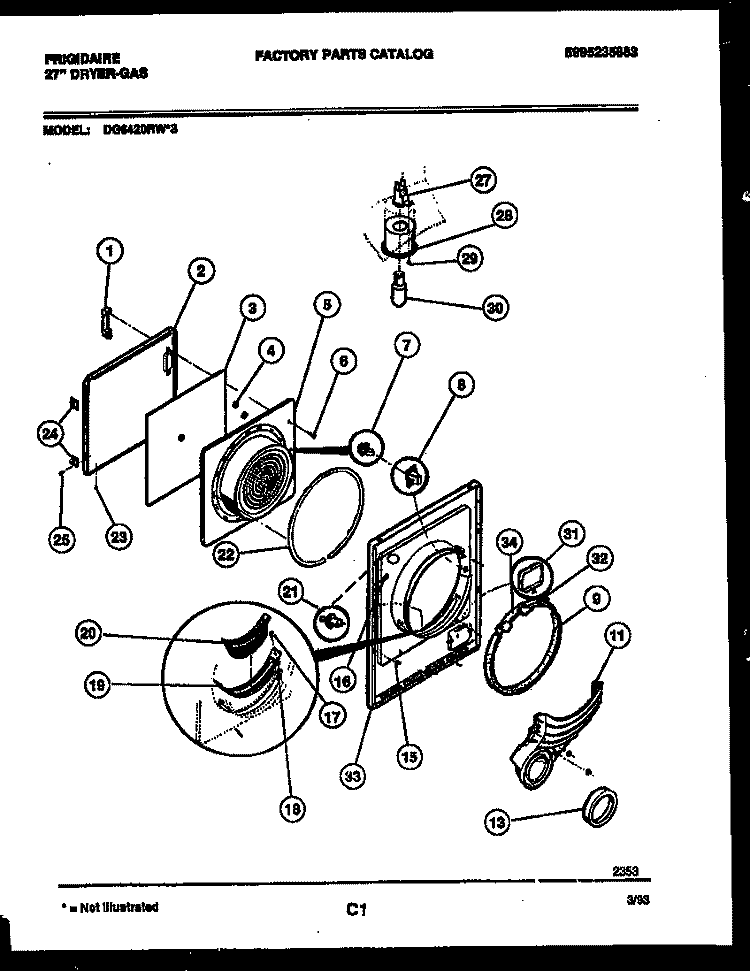 DOOR PARTS Diagram and Parts List for DG6420RW3  Frigidaire Dryer