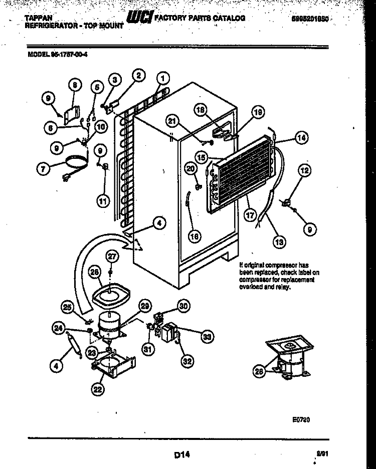 SYSTEM AND AUTOMATIC DEFROST PARTS Diagram and Parts List for 95-1757-57-04  Tappan Refrigerator