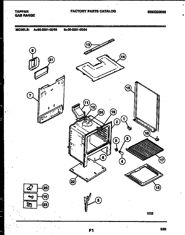BODY PARTS Diagram and Parts List for 30-2251-00-03  Tappan Range