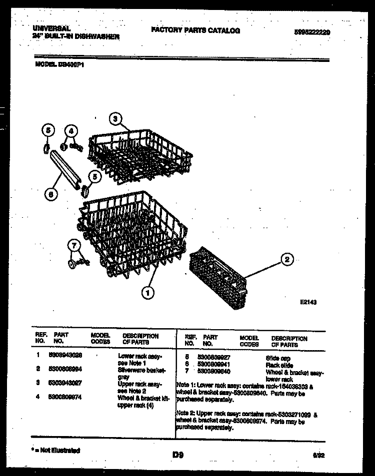 RACKS AND TRAYS Diagram and Parts List for DB400PW1  Frigidaire Dishwasher