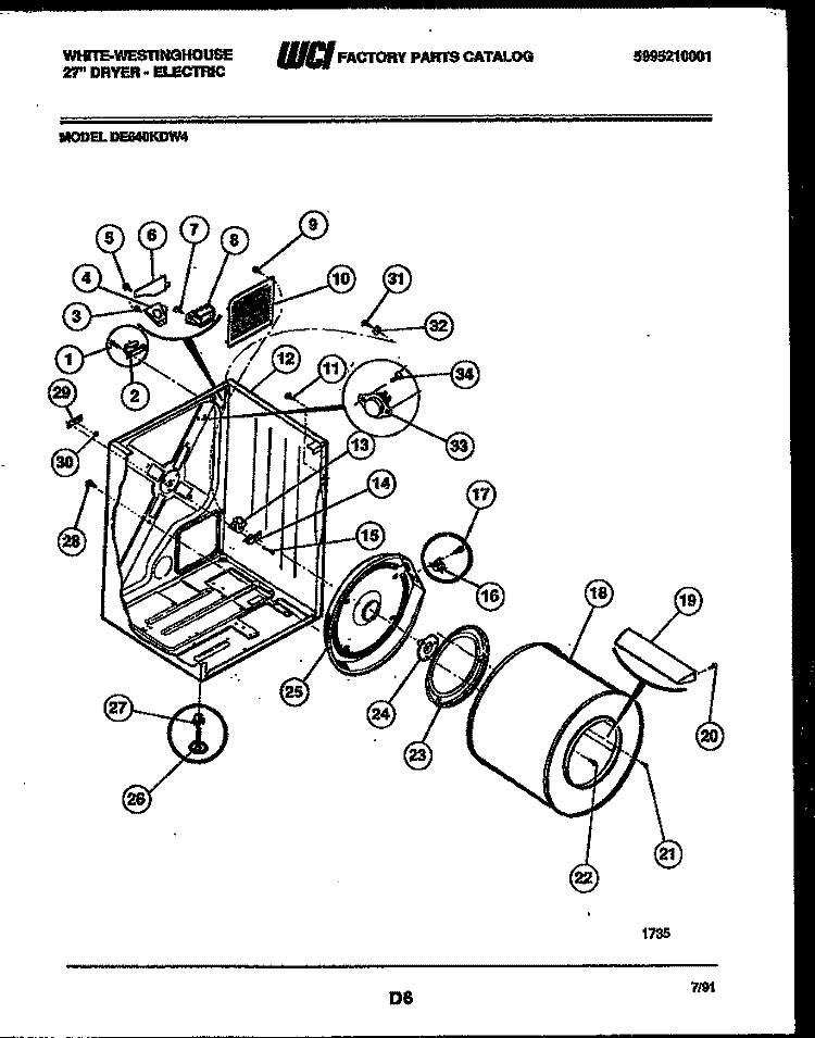 CABINET AND COMPONENT PARTS Diagram and Parts List for DE640KDW4  Frigidaire Dryer