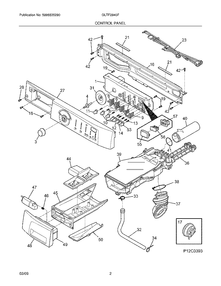 CONTROL PANEL Diagram and Parts List for GLTF2940FS2  Frigidaire Washer