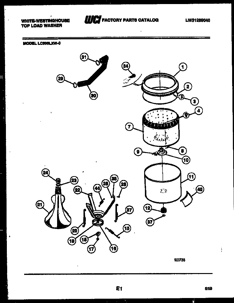 TUBS AND WATER INLET Diagram and Parts List for LC590LXD0  Frigidaire Washer