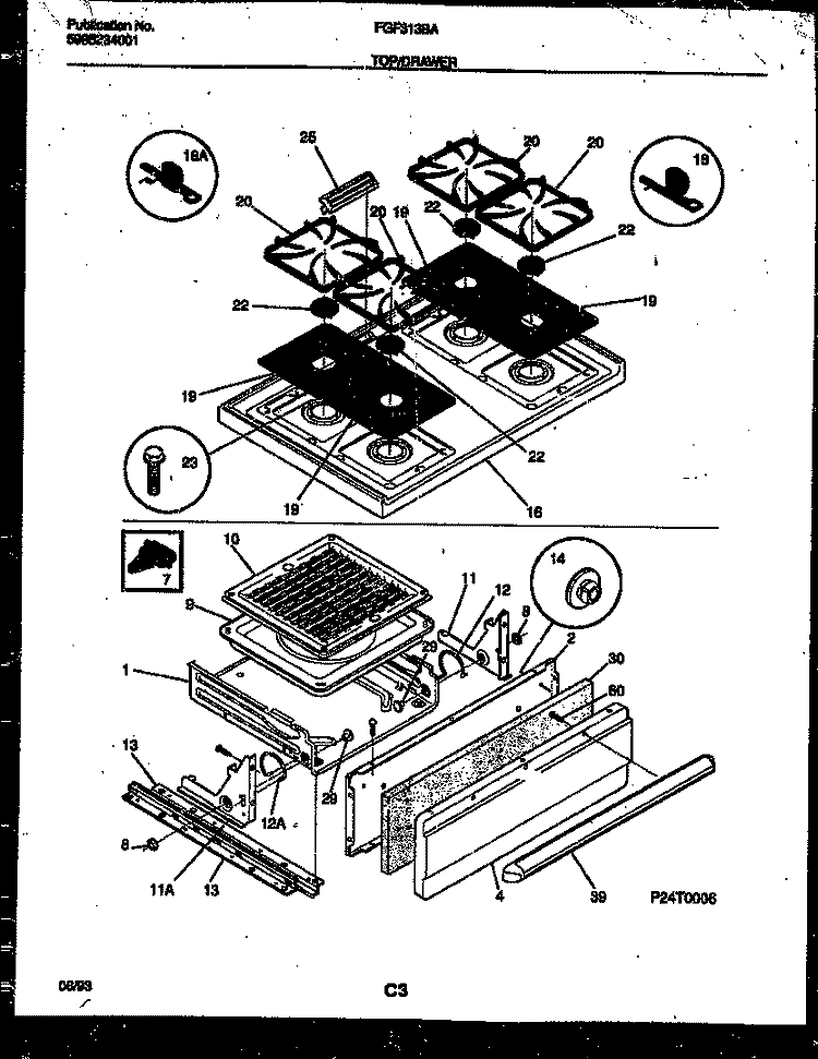 COOKTOP AND BROILER DRAWER PARTS Diagram and Parts List for FGF313BADA  Frigidaire Range