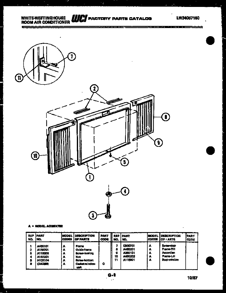 CABINET AND INSTALLATION PARTS Diagram and Parts List for AC068K7B2  Frigidaire Air Conditioner