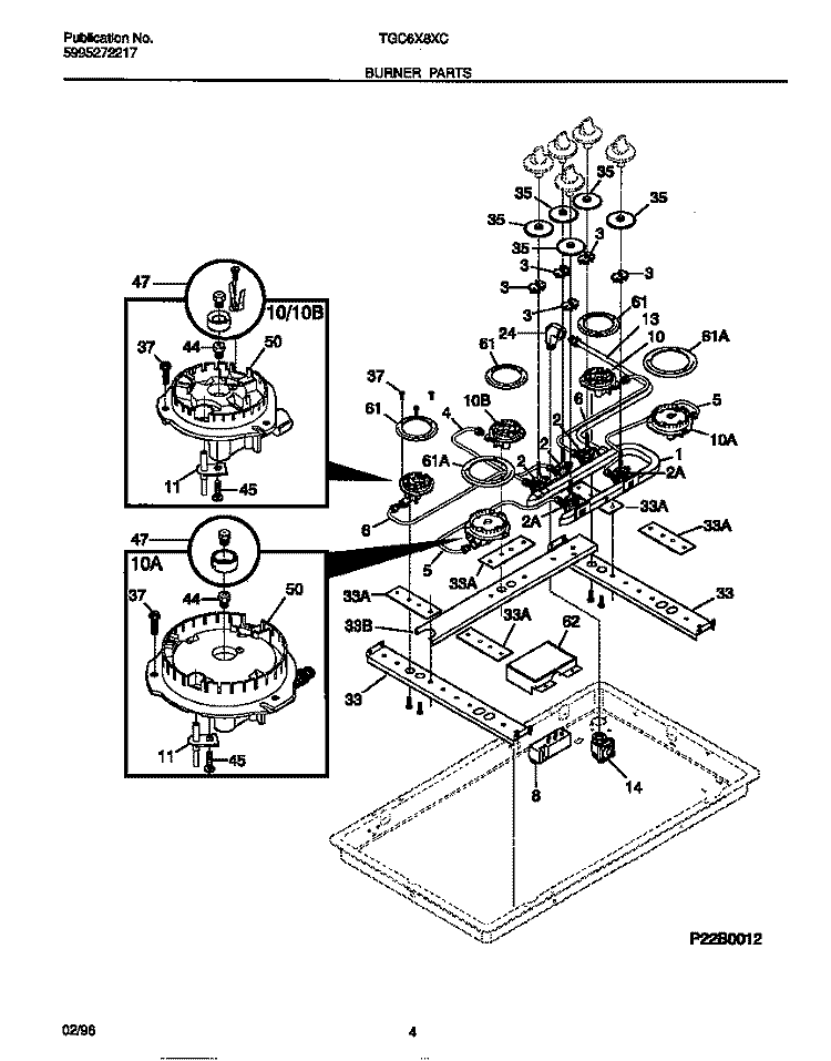 BURNER PARTS Diagram and Parts List for TGC6X8XCTA  Tappan Cooktop
